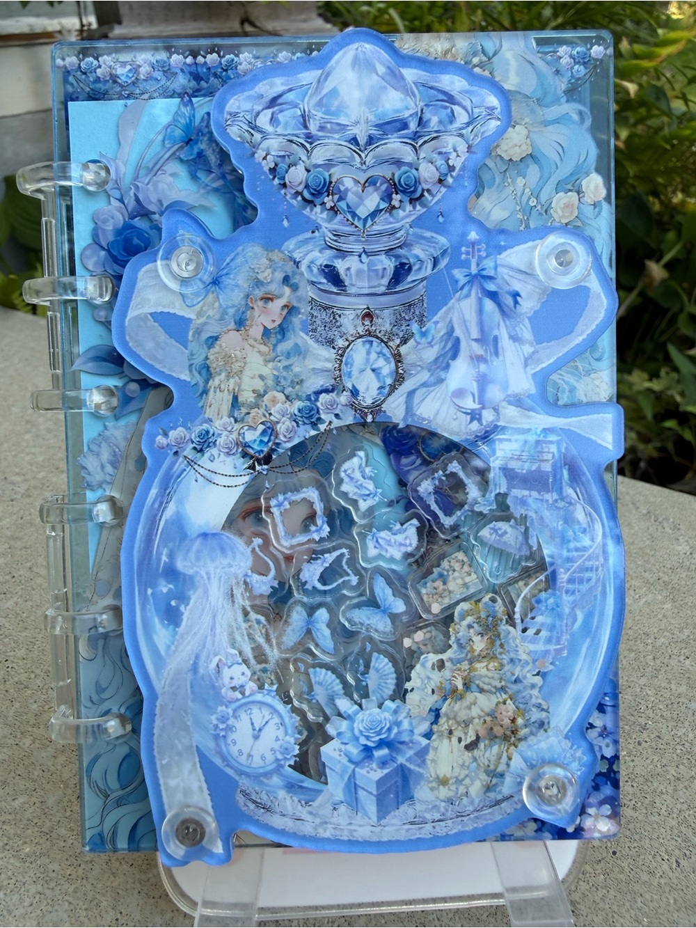 Acrylic Shaker notebook Decorative Blue Fantasy Notebook with Illustrated Cover